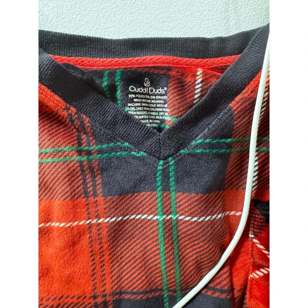 Cuddl Duds Pajama Set Womens Medium Red Plaid Fleece V-Neck Top Joggers 2pc